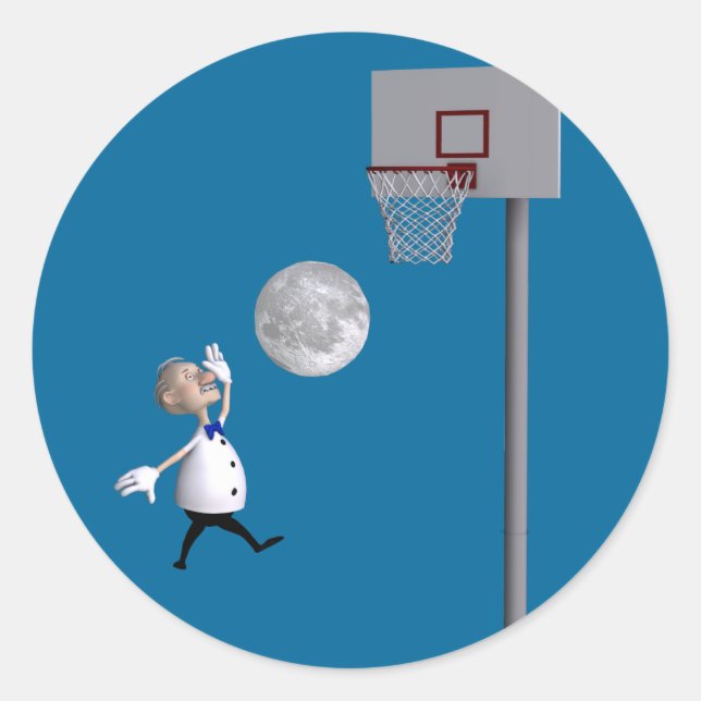 Astronomer Playing Basketball Classic Round Sticker (Front)