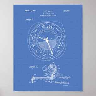 Astronomical Clock 1922 Patent Art Blueprint Poster