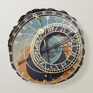 Astronomical Clock In Prague Round Cushion