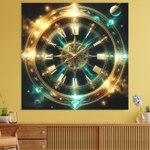 Astronomical Clock With Golden Embellishments Canvas Print