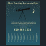 Astronomy Club Telescope and Stars Tear Off Strips Flyer<br><div class="desc">Promote your star gazing club or astronomy themed business with this easy to customise flyer. It features an illustration of a telescope set against a midnight blue background with stars and a moon above in pale yellow. Your text appears in pale yellow as well with plenty of room to add...</div>
