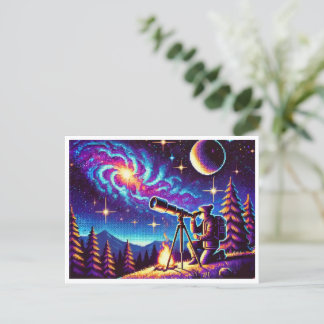 Astronomy Day Stargazing Pixel Art Postcard