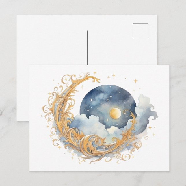 Astronomy gold celestial pattern postcard (Front/Back)