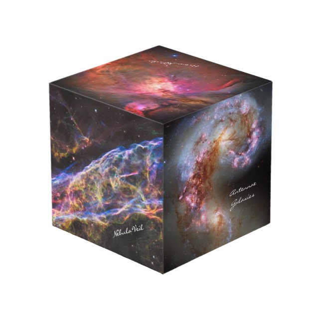 Astronomy & Whirpool Galaxy Spiral, Nebula Veil Cube (Back Angled)