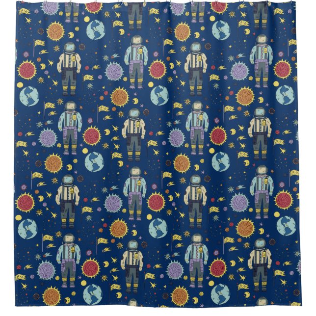 Astrounaut Space Man Colourful Shower Curtain (Front)