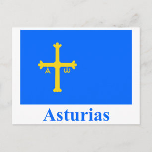 Asturias flag with name postcard