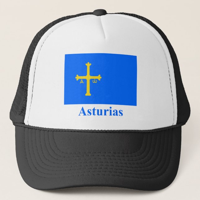 Asturias flag with name trucker hat (Front)