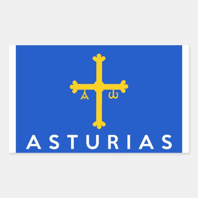 asturias region flag spain country text name rectangular sticker (Front)