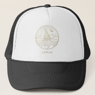 Aswan Sailboat Minimalist Line Art - Golden Nile A Trucker Hat