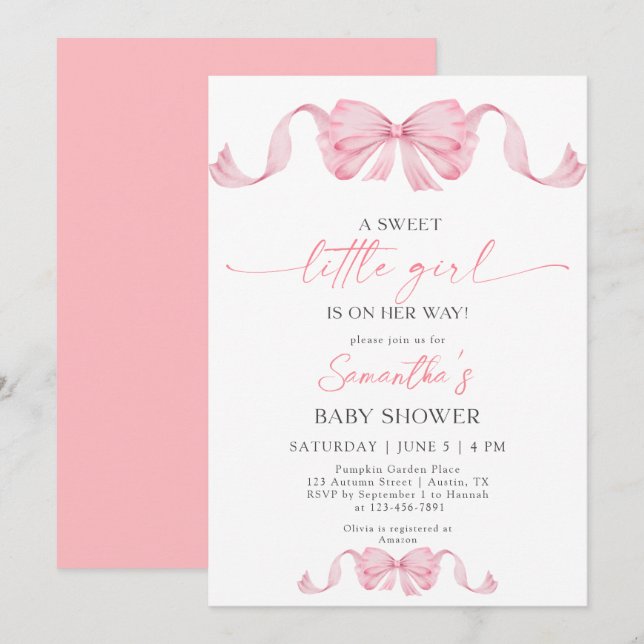ASweet Little Girl Coquette Bow Border Baby Shower Invitation (Front/Back)