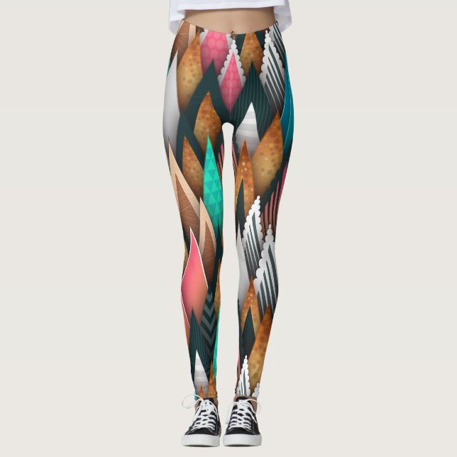 Asymmetric colourful trees leggings (Front)