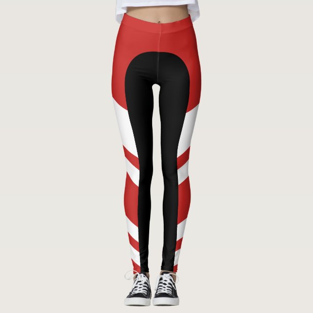Asymmetric Side Band Red/White/Black Leggings (Front)