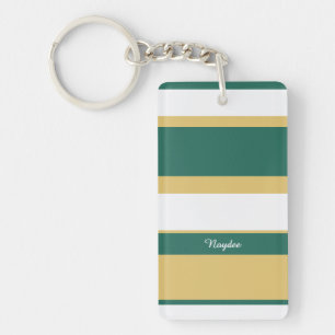 Asymmetric Stripes Lines Green Gold White Key Ring