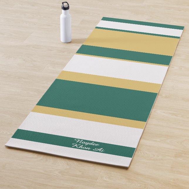 Asymmetric Stripes Lines Green Gold White Yoga Mat (In Situ)