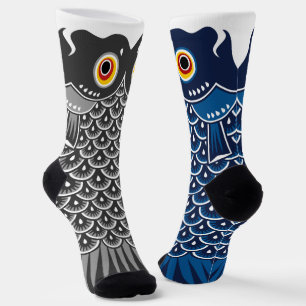 Asymmetrical Black and Blue Koinobori Carp Socks