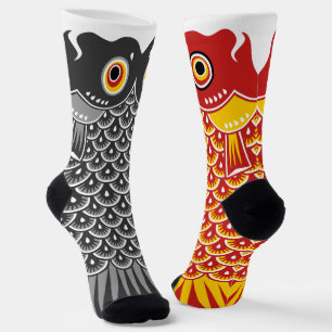 Asymmetrical Black and Red Koinobori Carp Socks