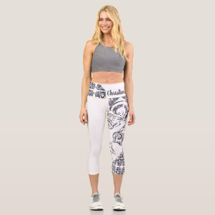 Asymmetrical Black and White Pattern & Your Name Capri Leggings