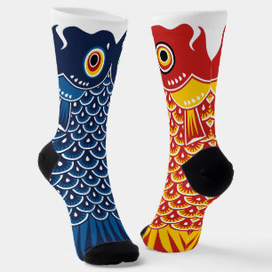 Asymmetrical Blue and Red Koinobori Carp Socks
