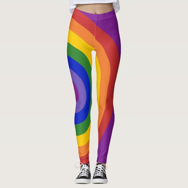 Asymmetrical Rainbow Bullseye LGBT Pride Leggings (Front)