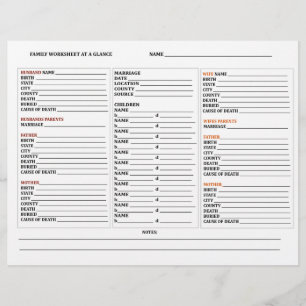 At A Glance Genealogy Family Tree Group Work Sheet