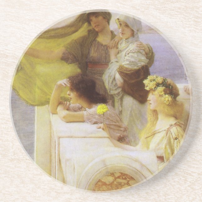 At Aphrodite's Cradle by Sir Lawrence Alma Tadema Coaster (Front)