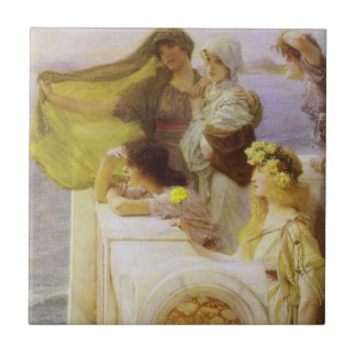 At Aphrodite's Cradle by Sir Lawrence Alma Tadema Tile
