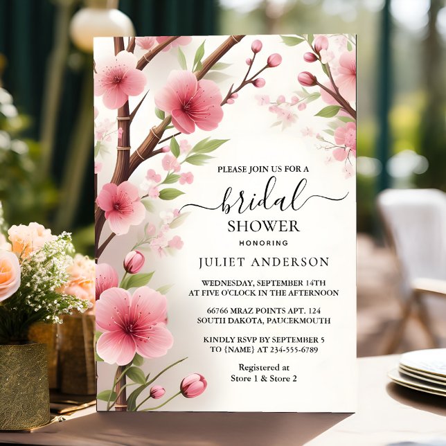 At Bamboo Pink Sakura Cherry Blossom Bridal Shower Invitation (Creator Uploaded)