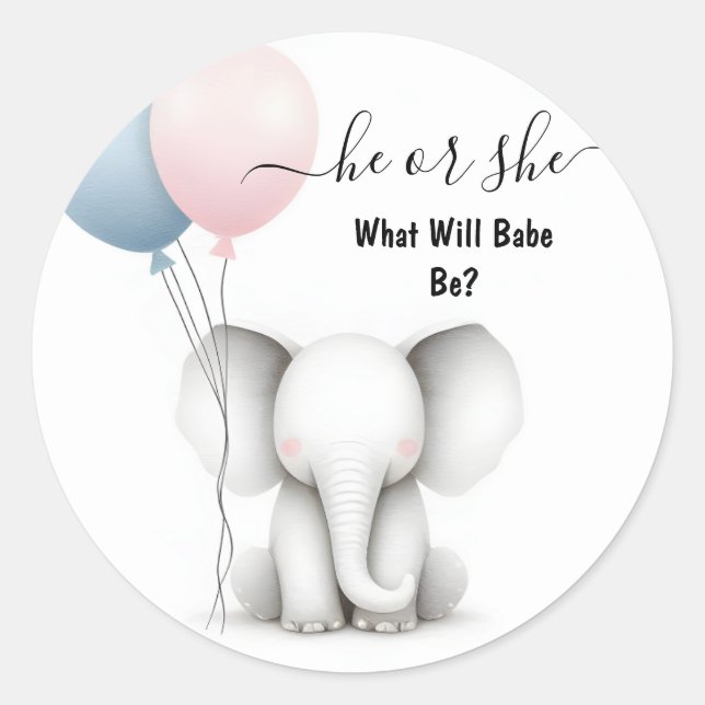At Big Zoo Baby White Elephant Birth Gender Reveal Classic Round Sticker (Front)