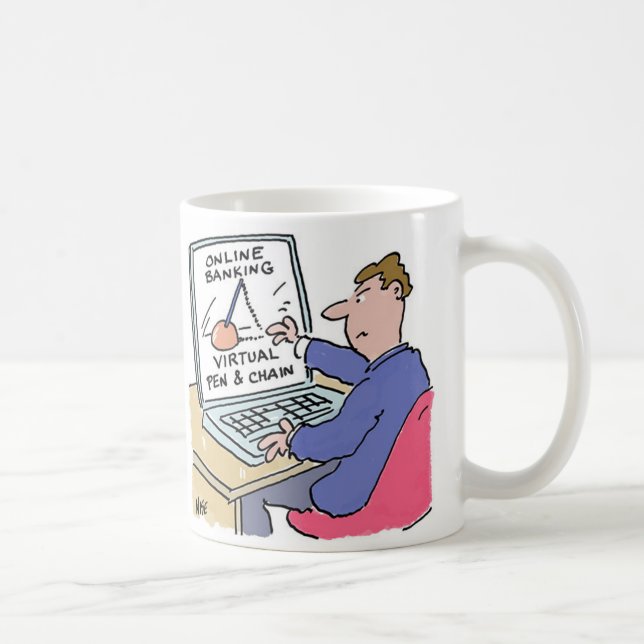 At Computer Online Banking Funny Cartoon Coffee Mug (Right)