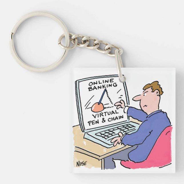 At Computer Online Banking Funny Cartoon Key Ring (Front)
