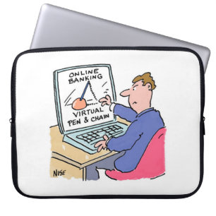 At Computer Online Banking Funny Cartoon Laptop Sleeve