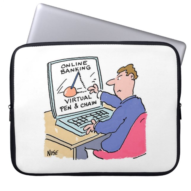 At Computer Online Banking Funny Cartoon Laptop Sleeve (Front)