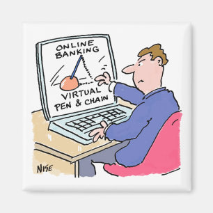 At Computer Online Banking Funny Cartoon Magnet