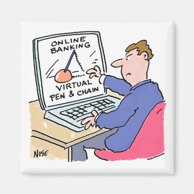 At Computer Online Banking Funny Cartoon Magnet (Front)