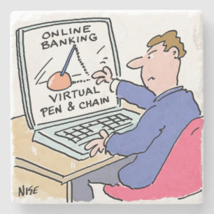 At Computer Online Banking Funny Cartoon Stone Coaster