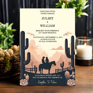At Desert Rodeo Retro Horse Rustic Western Wedding Invitation