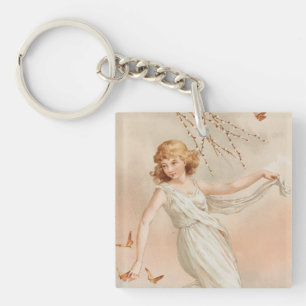 "At Easter Joy" - Vintage Print, L. Prang & Co. Key Ring