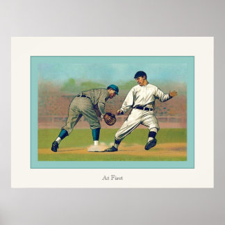 At First ~ Vintage Baseball Poster