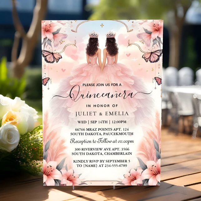 At Fun Joy Lily Twin Dual Joint Double Quinceanera Invitation (Creator Uploaded)