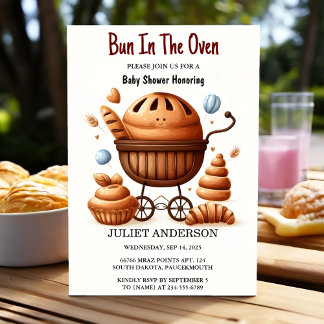 At Fun Retro Boho Cake Bun In The Oven Baby Shower Invitation