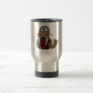 AT- Funny Walrus Playing Accordion Cartoon Travel Mug