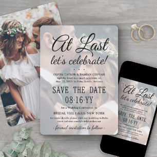 At Last 2 Photo Simple Overlay Wedding Celebration Save The Date