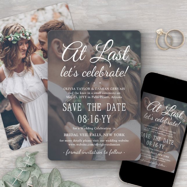 At Last 2 Photo Simple Overlay Wedding Celebration Save The Date (Creator Uploaded)