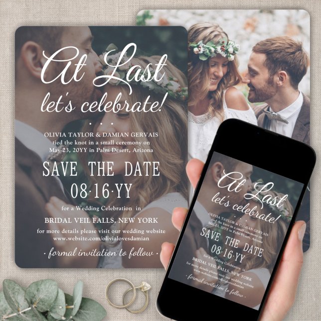 At Last 2 Photo Simple Overlay Wedding Celebration Save The Date (Creator Uploaded)