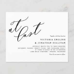 At Last Black Modern Calligraphy Wedding Invite