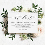 At Last Black Modern Minimalist Script Wedding Invitation<br><div class="desc">At last! Invite family and friends to your wedding with this customisable wedding invitation. It features the quote "At Last" in a minimalist script and classic typography for other details. Personalise this minimalist wedding invitation by adding your own details. This simple wedding invitation is perfect for any wedding season or...</div>