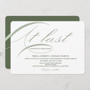 At last Calligraphy Modern Minimalist Sage Green Invitation
