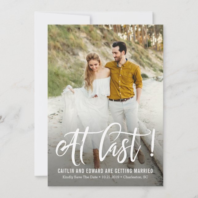 At Last EDITABLE Background Colour Save The Date (Front)