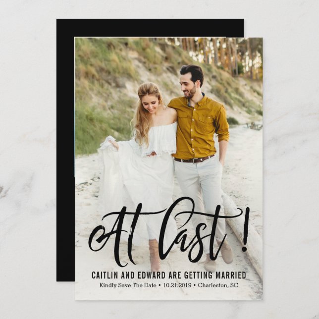 At Last EDITABLE Background Colour Save The Date Invitation (Front/Back)