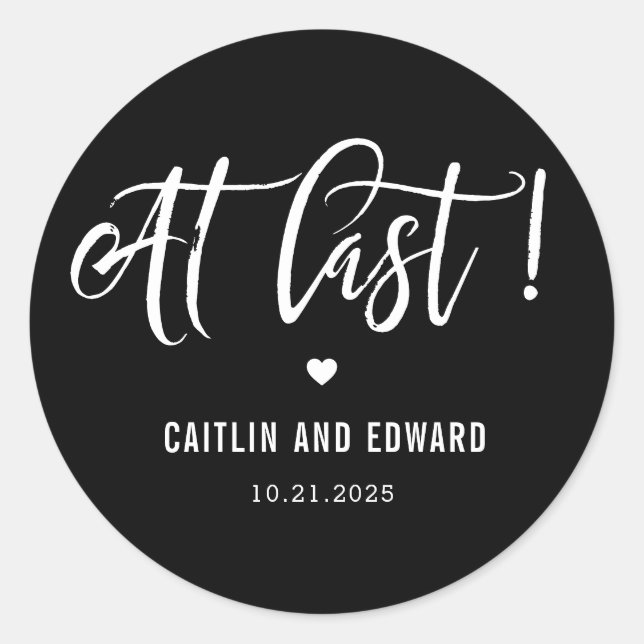 At Last EDITABLE COLOR Save The Date Stickers (Front)